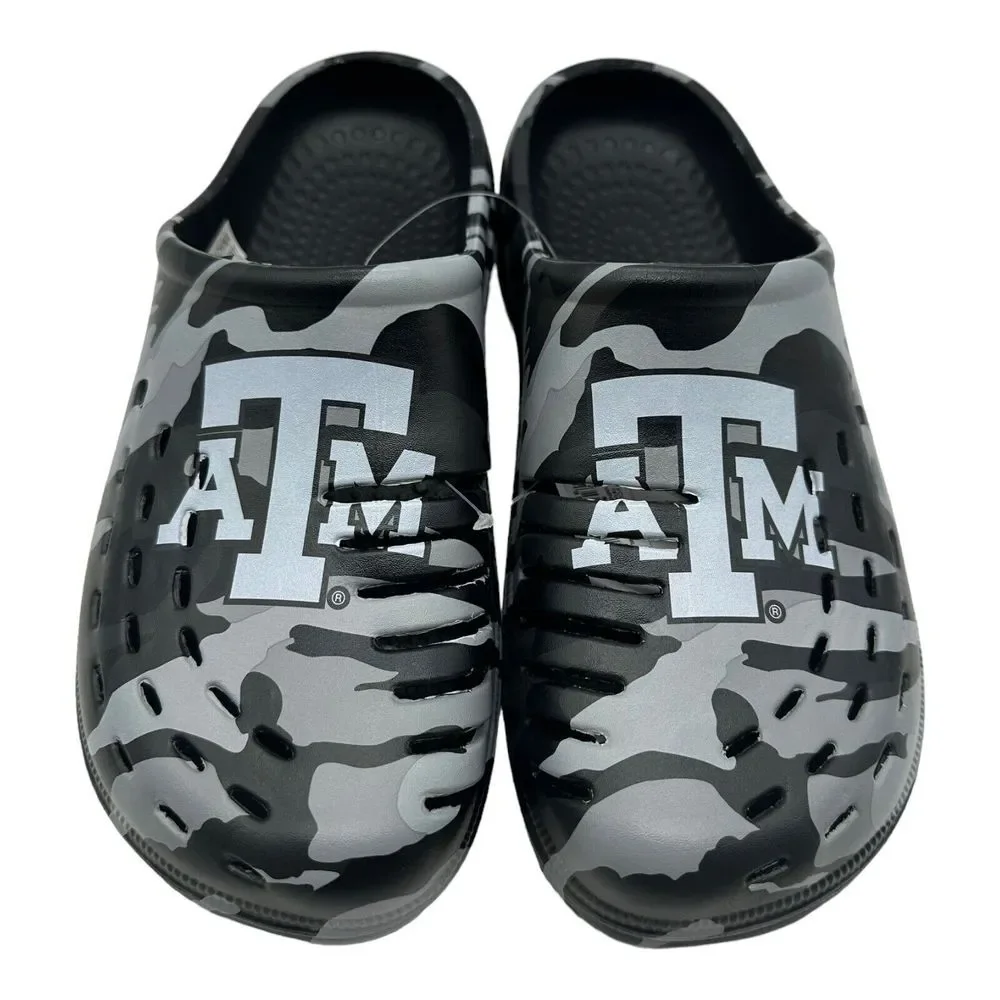 FOCO NCAA Men's Texas A&M Aggies Big Logo Camo Black Gray Clogs Shoes Sz L 11/12